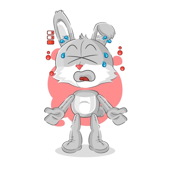 Rabbit low battery mascot cartoon vector