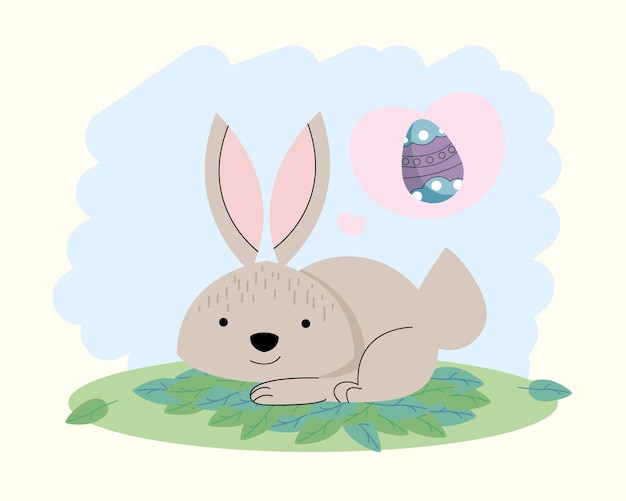 Rabbit lying with spring egg