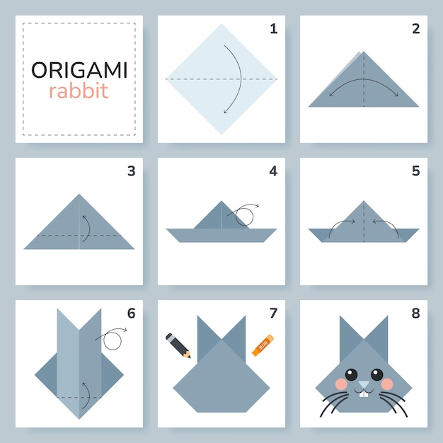 Rabbit origami scheme tutorial moving model Origami for kids Step by step