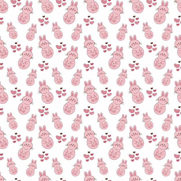 Rabbit pattern2 Seamless pattern with cute rabbits and hearts Doodle cartoon color vector illustration