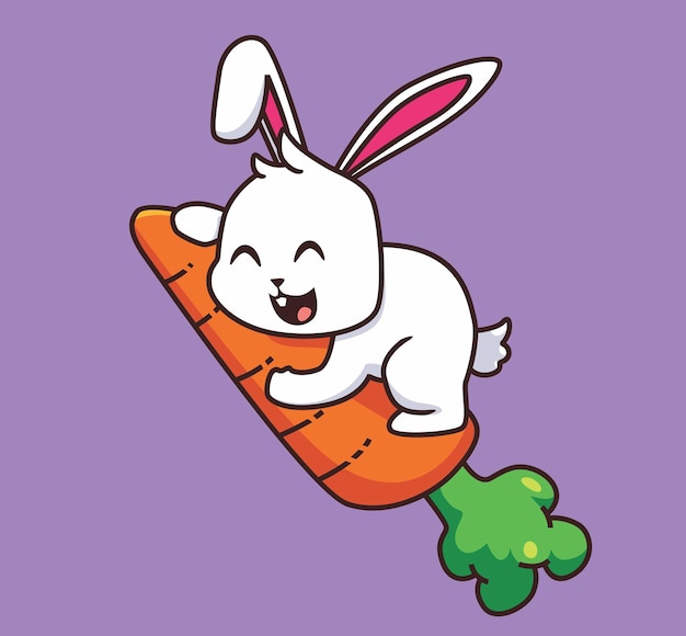 Rabbit riding a carrot cartoon illustration