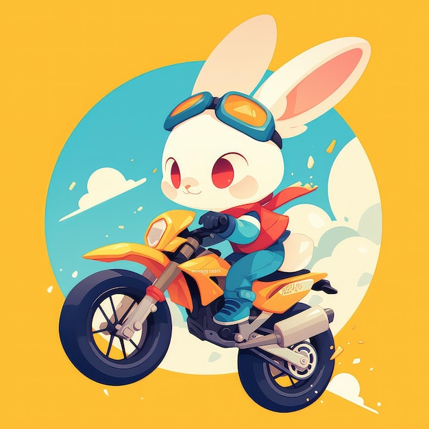 A rabbit riding a motorcycle cartoon style