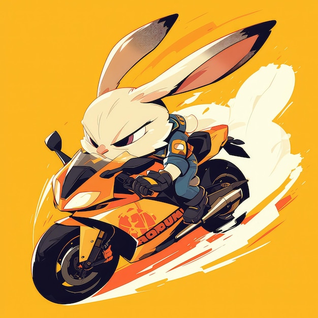 A rabbit riding a motorcycle cartoon style