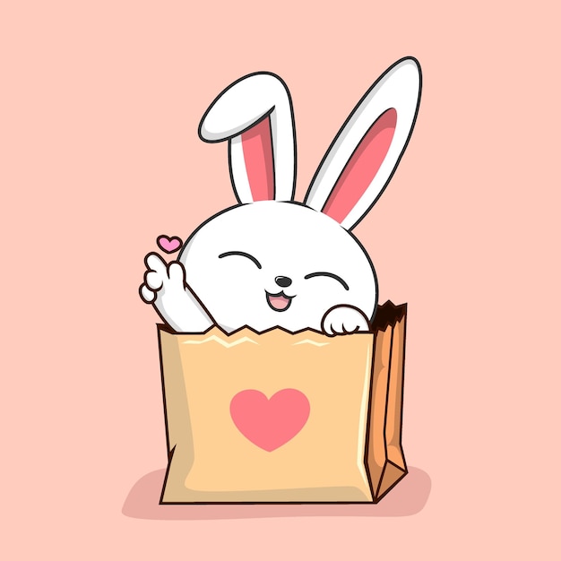 Rabbit in Shopping Bag Cute Bunny in Paper Bag Love Finger