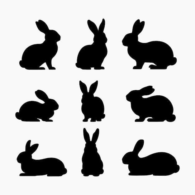 Vector rabbit silhouette vector set animals illustration template