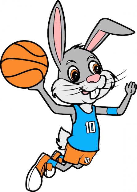 Rabbit Slam Dunk,  basketball line art illustration for coloring book or page