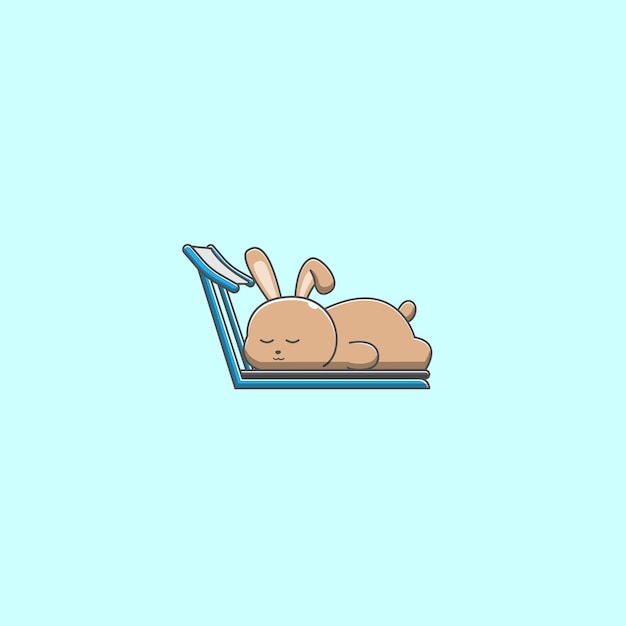 Rabbit sleeping on a treadmill