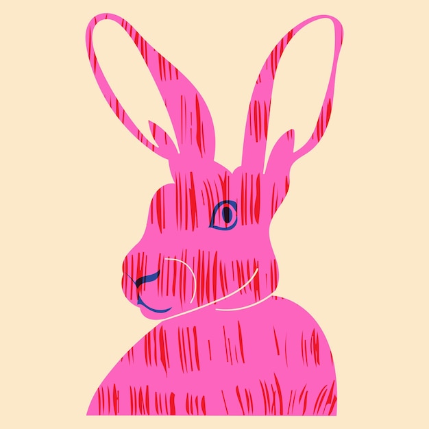 Rabbit Vector illustration in a minimalist style with Riso print effect Graphic element for design