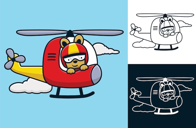 Rabbit wearing helmet on helicopter. Vector cartoon illustration in flat icon style