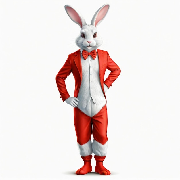 a rabbit wearing a red suit and a bow tie