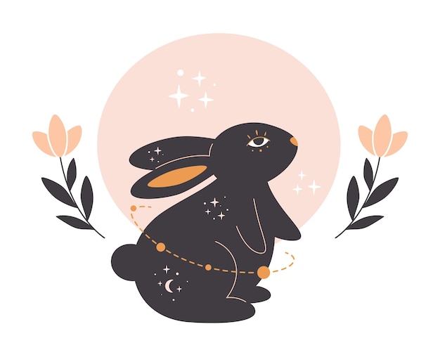 Rabbit with astrology esoteric mystic and magician elements Year of the Rabbit