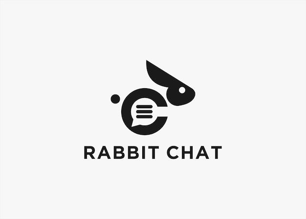 rabbit with chat logo design vector silhouette illustration