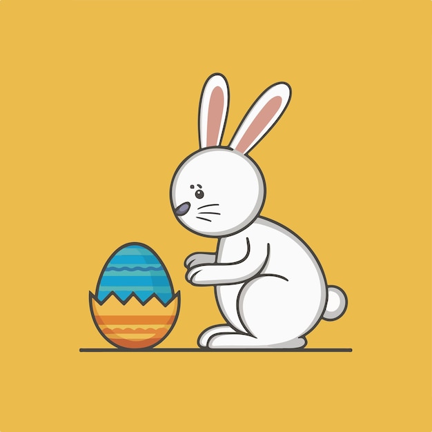 rabbit with egg cartoon style vector illustration