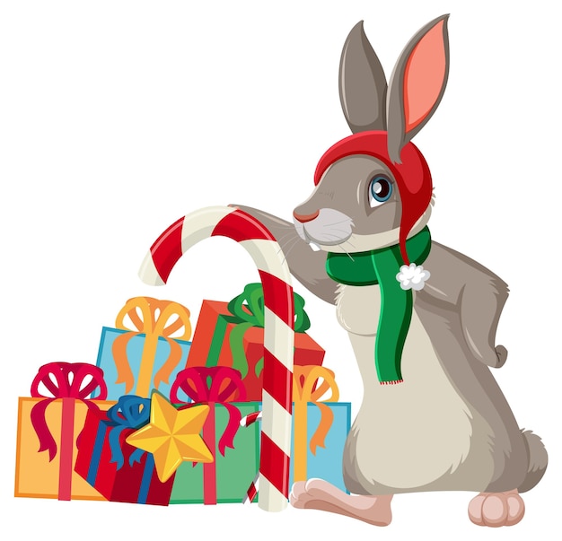 A rabbit with many gift boxes