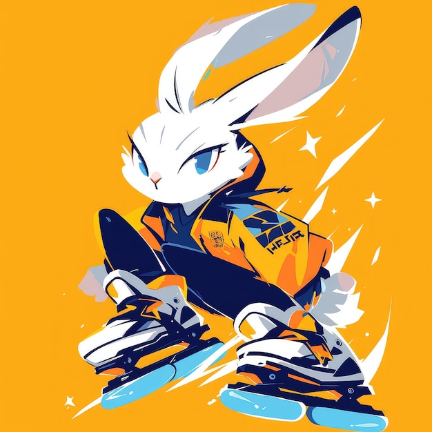 A rabbit with rollerblades cartoon style