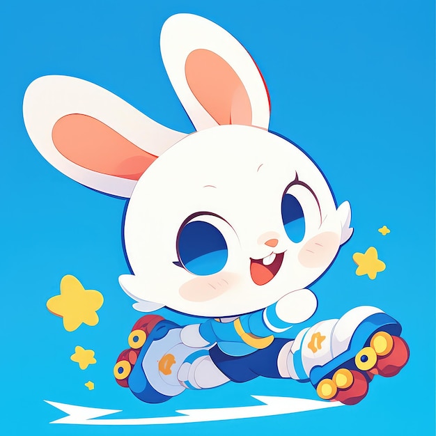 A rabbit with rollerblades cartoon style