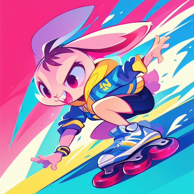 A rabbit with rollerblades cartoon style