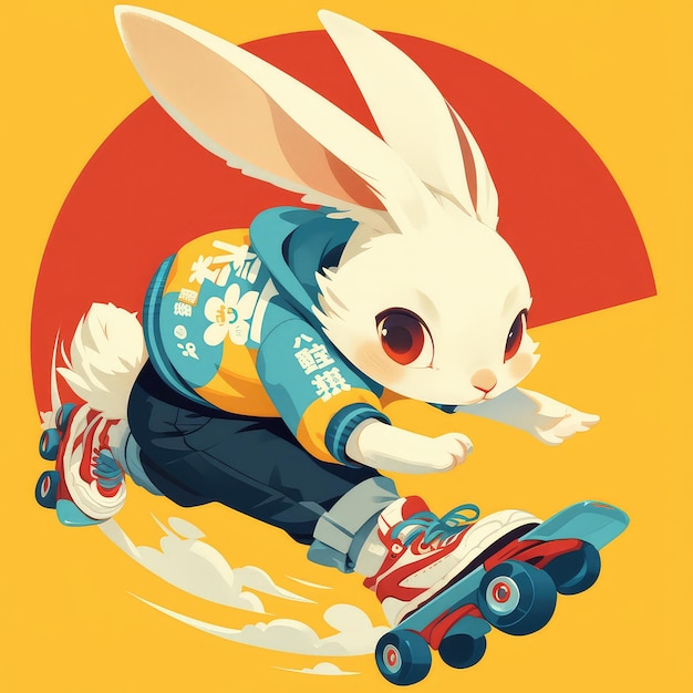 A rabbit with rollerblades cartoon style