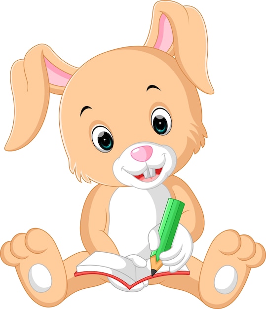 rabbit writing on the book cartoon