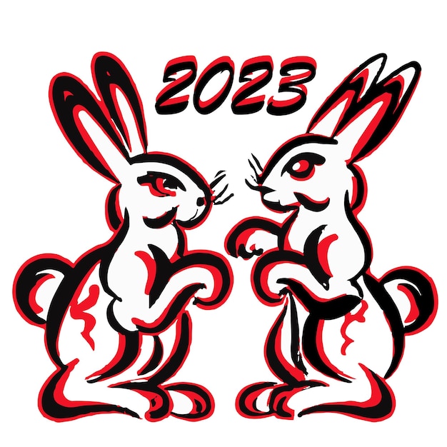 Rabbit Year - February - Chinese year  - two rabbit illustration - Rabbit Couple