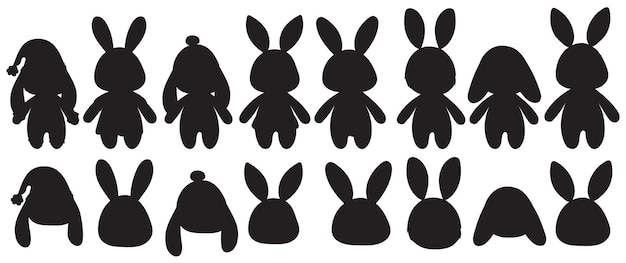 Rabbits cartoon set silhouette isolated vector