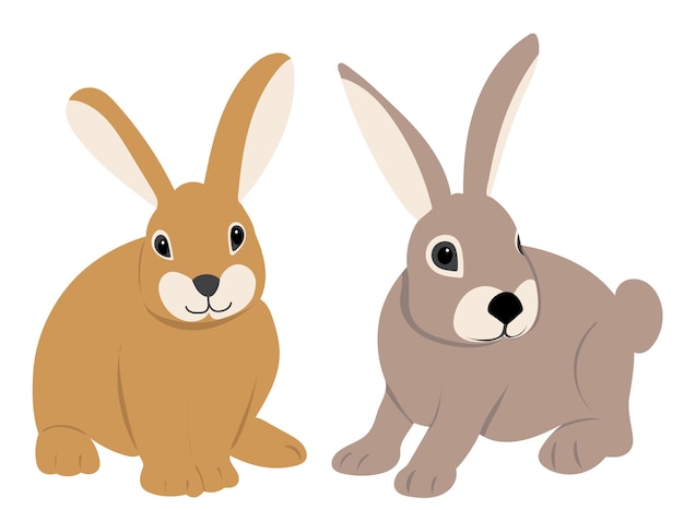 Rabbits in flat style isolated vector design