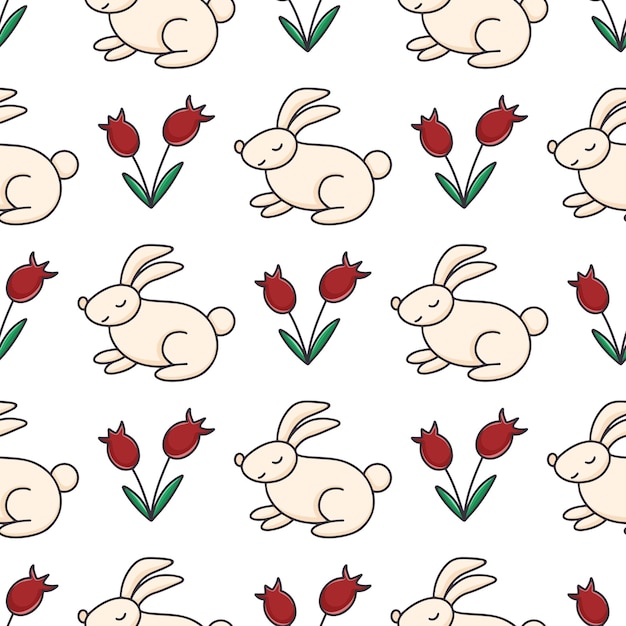 Rabbits and flowers seamless pattern Background with cute hares in flowers Print for baby textile