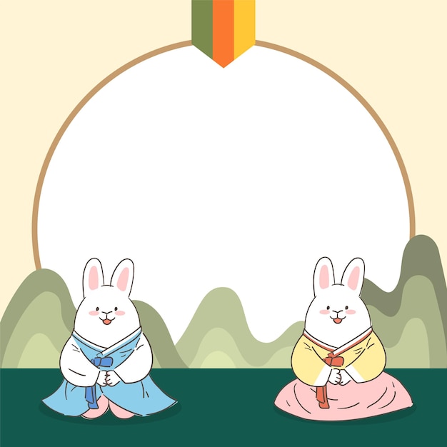 Rabbits in hanbok and empty borders