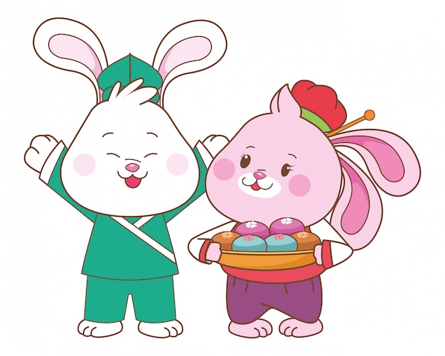 Rabbits in mid autumn festival cartoons