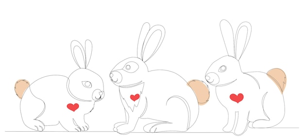 Rabbits one line drawing vector isolated