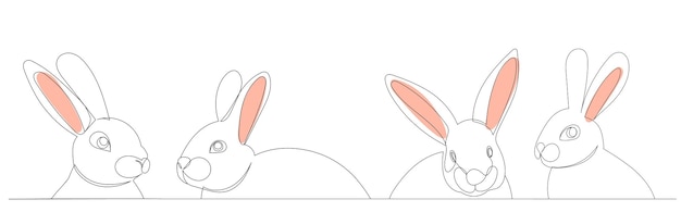 Rabbits portrait continuous line drawingvector sketch