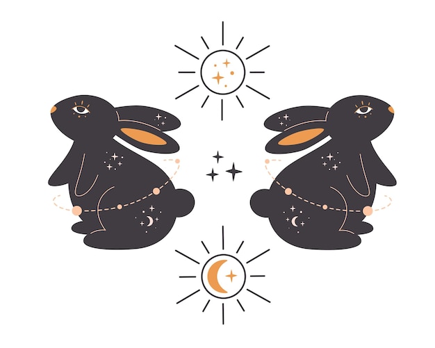 Rabbits with astrology esoteric mystic and magician elements Year of the Rabbit