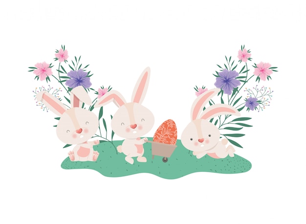 Rabbits with wheelbarrow and easter egg icon