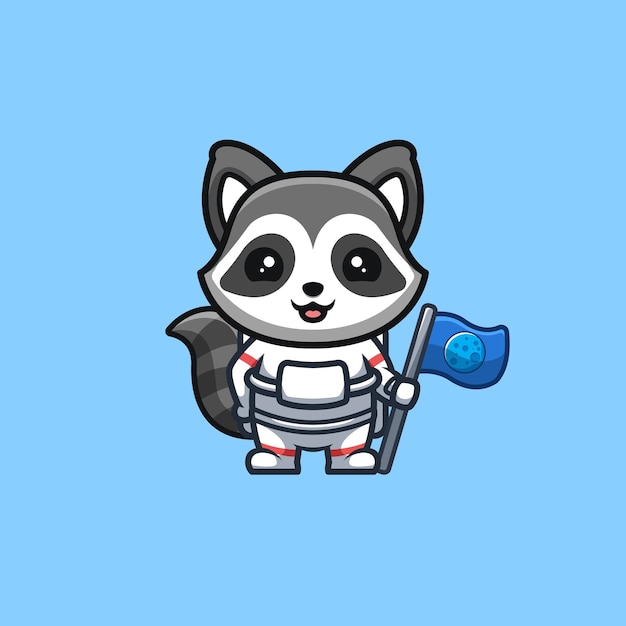 Raccoon Astronaut Cute Creative Kawaii Cartoon Mascot Logo