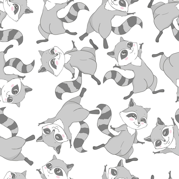 Raccoon cute seamless pattern cartoon background vector illustration