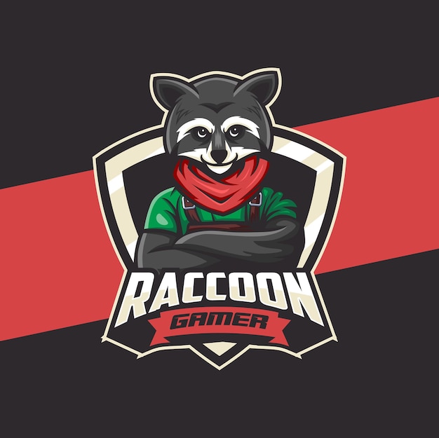 Raccoon gamer character mascot esport logo design