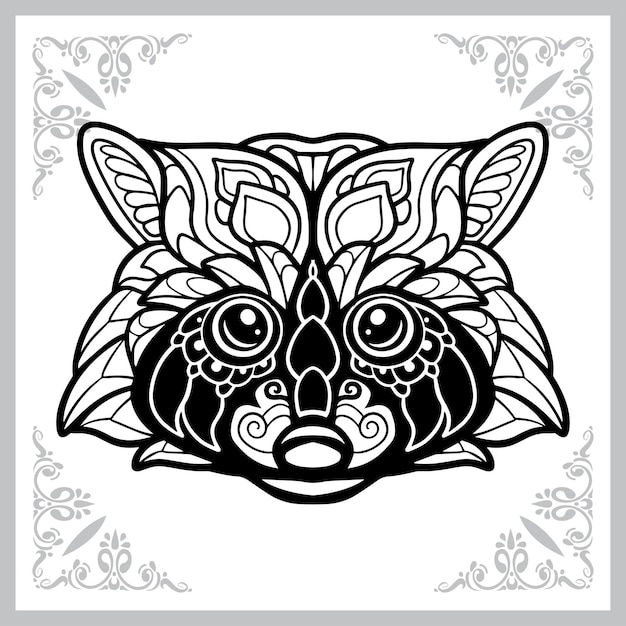 raccoon head zentangle arts isolated on white background