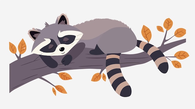 Vector a raccoon is sleeping on a tree branch