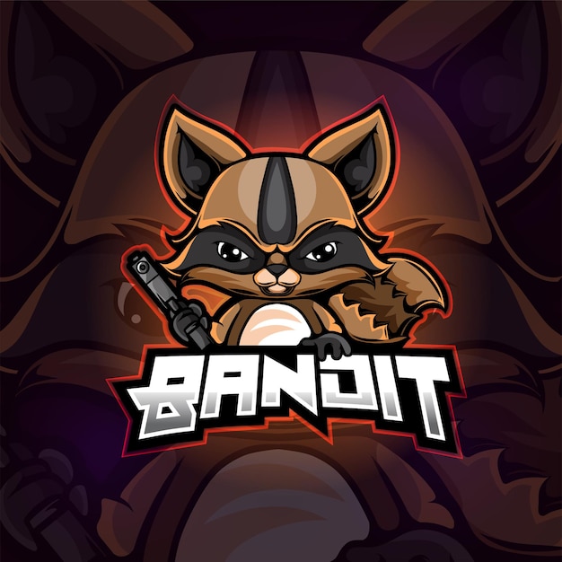 Raccoon mascot esport logo design of illustration