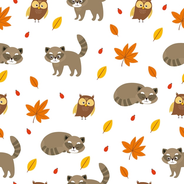 raccoon and owl pattern