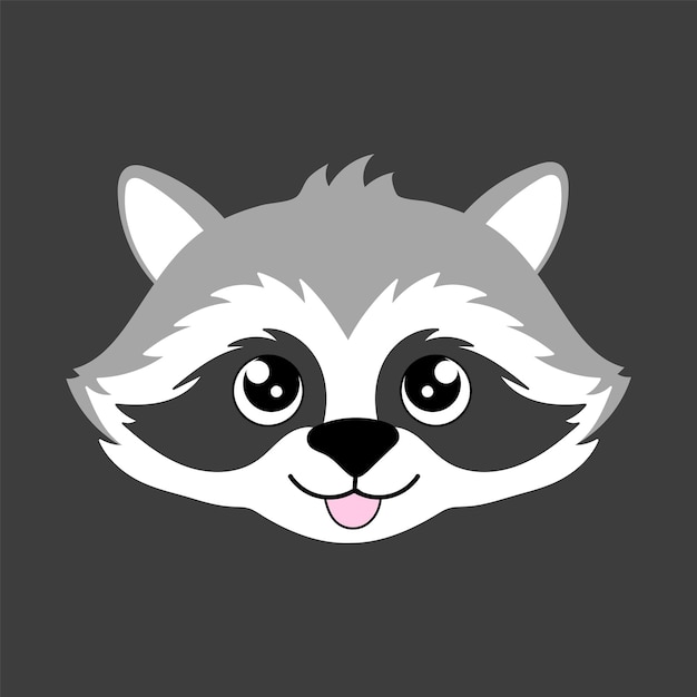 Raccoon Procyon lotor wild animal face Vector cute raccoon head portrait Realistic fur portrait of funny trash cat racoon isolated on gray backgroundxDxA