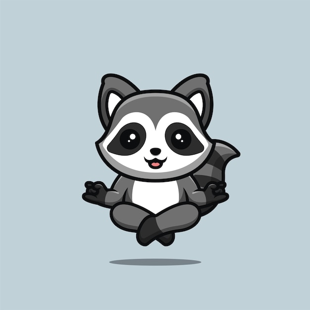 Raccoon Sitting Meditation Cute Creative Kawaii Cartoon Mascot Logo