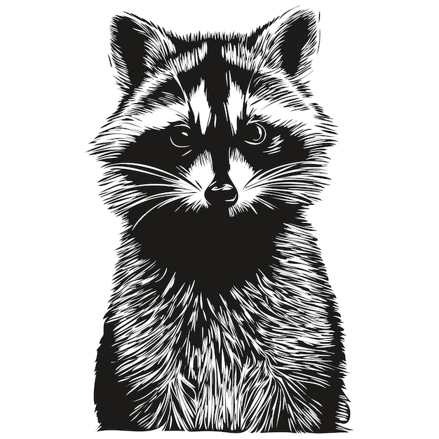 Raccoon small animal cute fluffy realistic vector black and white