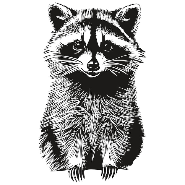 Raccoon vintage illustration black and white vector art