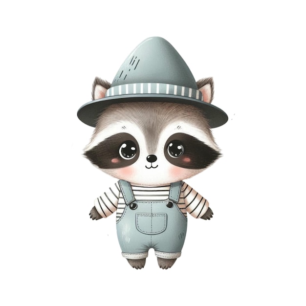 Vector raccoon watercolor painting design set of cute animal cartoon character vector