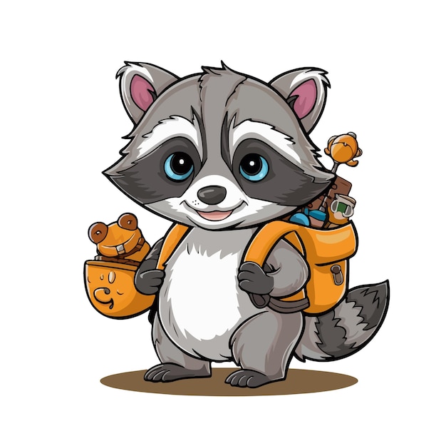 Vector raccoon with backpack vector illustration