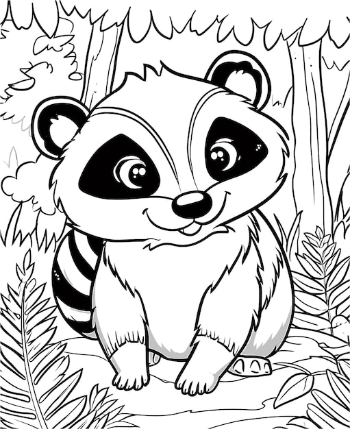 Vector a raccoon with a black and white face and a black and white background