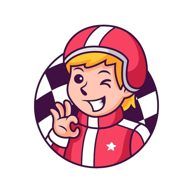 Racer Cartoon with Cute Pose. Icon Illustration. Person Icon Concept Isolated