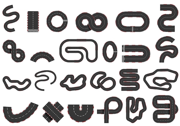 Racetrack icons set cartoon vector. F1 track