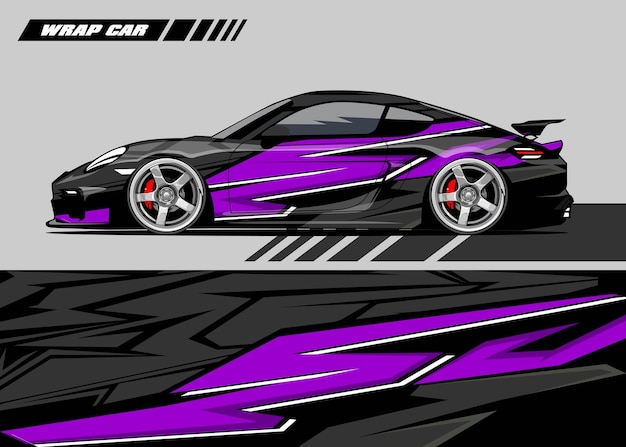 Racing car wrap design vector premium vector purple and gray Premium Vector